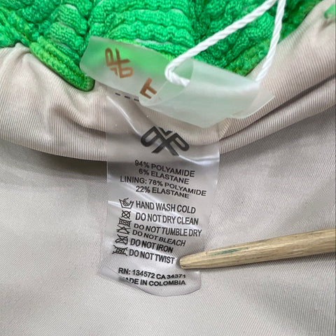 Pilyq NWT Women's Green Reef Textured High Cut Bikini Set Top D Bottom L