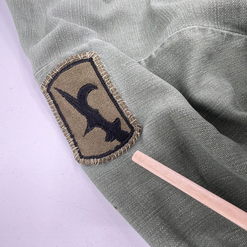 Vintage 60s US Army OD Green OG-107 Cotton Sateen Field Shirt Jacket Mens S