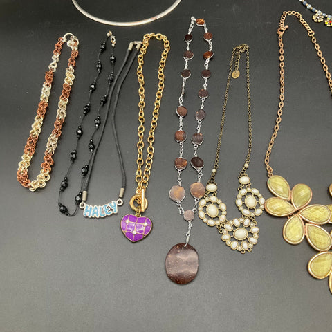 Boho Statement Jewelry Lot of 10 Necklaces Bib Beaded Collar Heart Styles