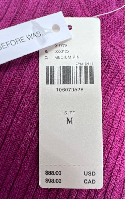 Anthropologie Women's Magenta Ribbed Long Sleeve Top Gold Button Detail Sz M NWT