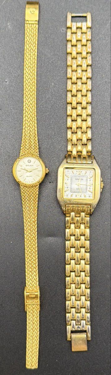 Vintage Gruen Gold Tone Quartz Dress Watch Lot of 2 Mesh & Link Bands