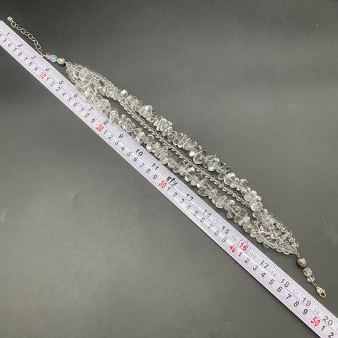 Coin Silver Clear Quartz Multi-Strand Necklace Faceted Tumbled Beads 206g