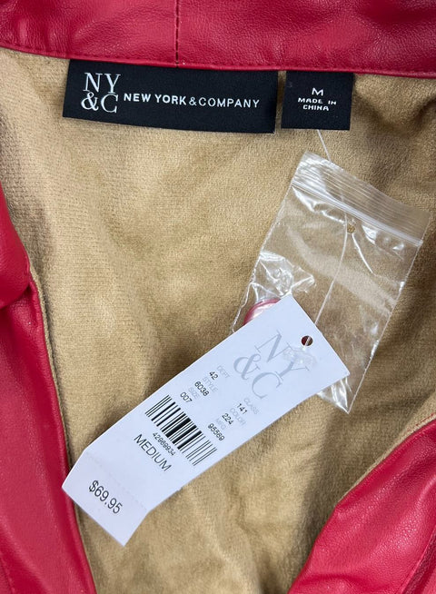 NWT NY&C Red Faux Leather Tie Neck Pant Suit Set Women's M Top 10 Pants