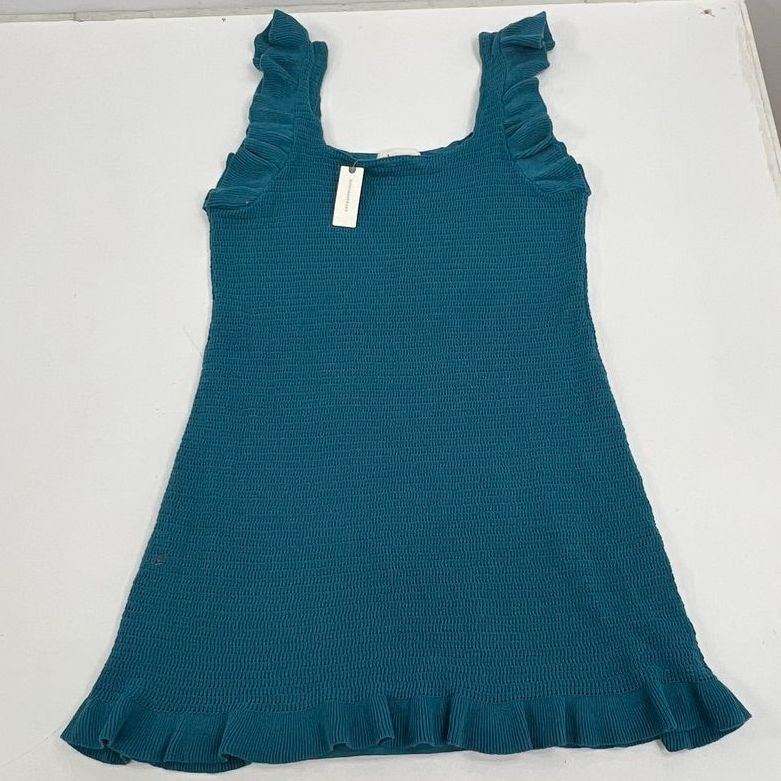 NWT Anthropologie Teal Knit Ruffle Sleeve Shift Dress Women's XL