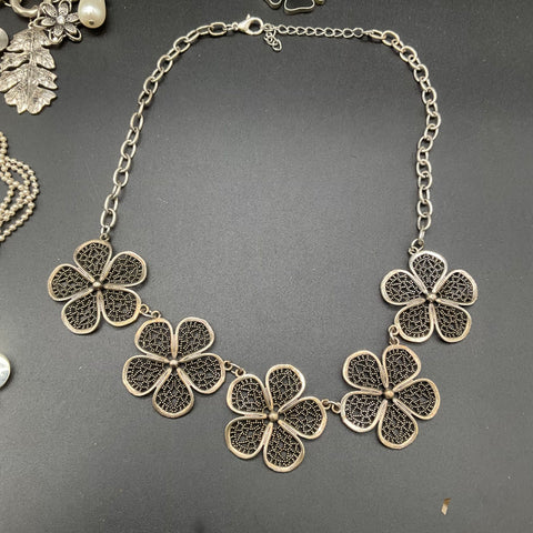 Silver Tone Floral Nature Theme Fashion Jewelry Necklace Lot of 6