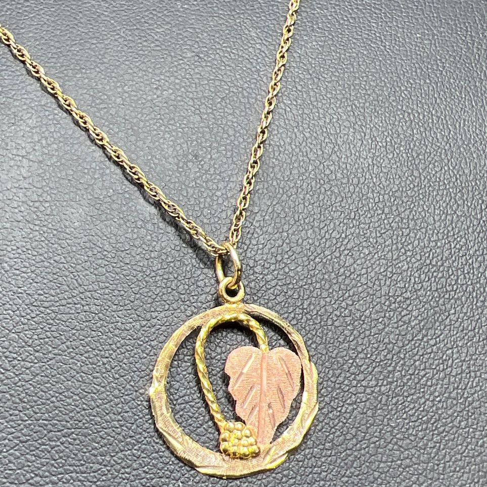 12K Black Hills Gold Leaf Pendant on GF Chain Necklace