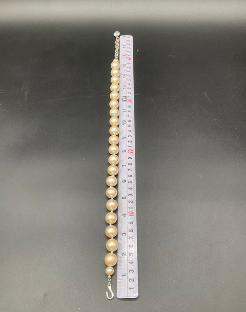 Vintage Carolee Signed Faux Pearl Necklace & Bracelet Set Silver Tone Knotted