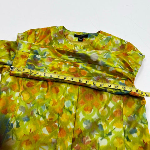 Louben Women's Green Floral Impressionist Round Neck Jacket Sz 12