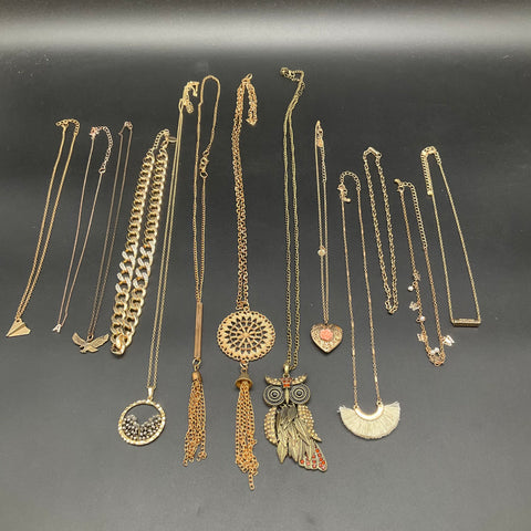 Modern Fashion Jewelry Lot of 12 Gold Tone Silver Tone Owl Tassel Necklaces