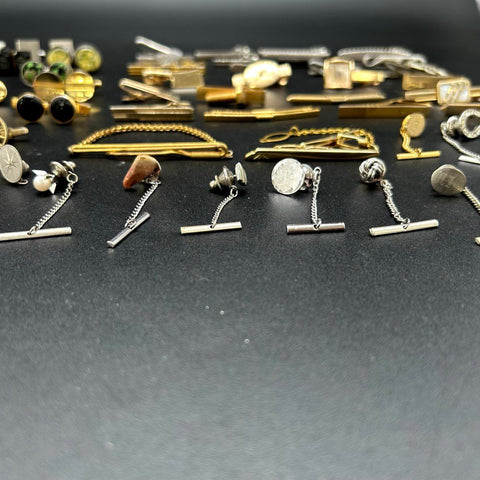 Vintage Men's Jewelry Lot Cufflinks Tie Clips Tacks Pins Gold Silver 50pc