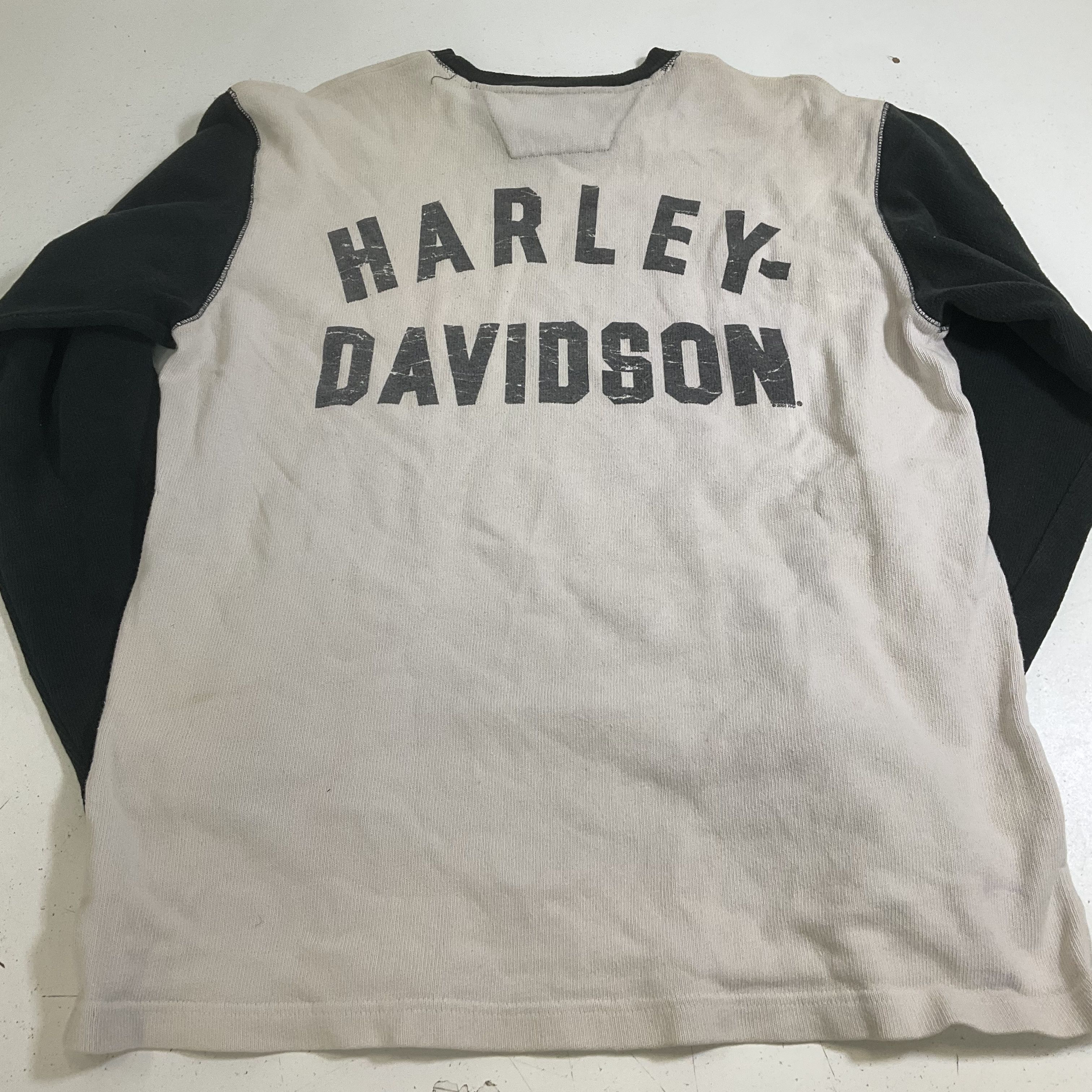 Vintage 2001 Harley-Davidson Waffle Thermal Crewneck Shirt Made in USA Sz M