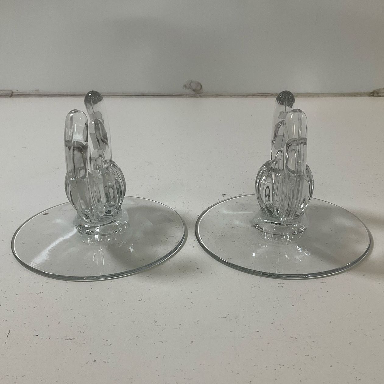 Heisey Crystolite Clear Glass Candle Holders Pair Candlesticks Vintage