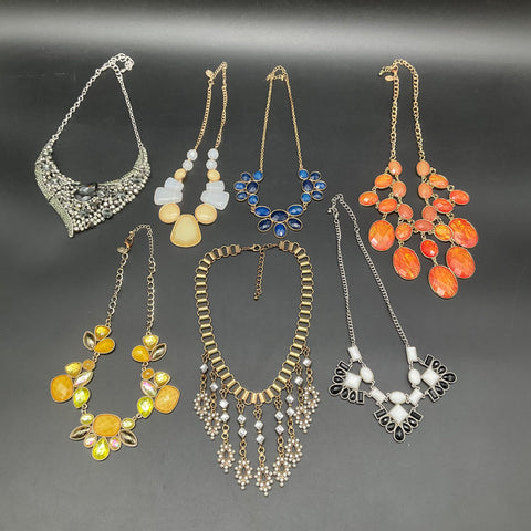 Mixed Bold Statement Necklaces Lot of 7 Bib Fringe Rhinestone Fashion Jewelry
