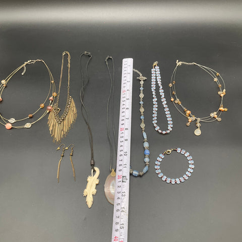 Boho Eclectic Jewelry Lot 10 Pieces Agate Fringe Beaded Necklaces Earrings