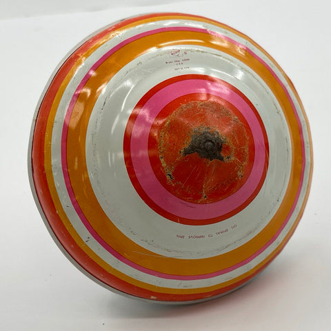 Vintage Ohio Art Tin Litho Spinning Top Lot 2 Piece Train Geometric Mid-Century