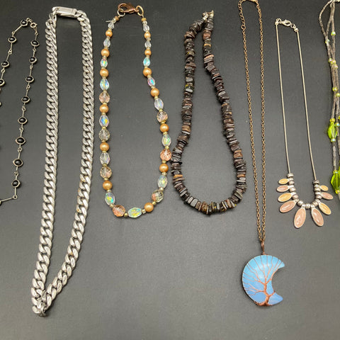 Vintage & Modern Costume Jewelry Lot of 10 Necklaces Curb Chain Beaded Shell