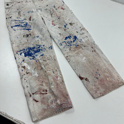 Dickies White Paint Splatter Distressed Bib Overalls Workwear Men's 34x28