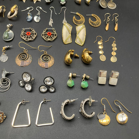 Vintage to Modern Costume Jewelry Lot of 32 Pairs Earrings Hoops Studs Dangle