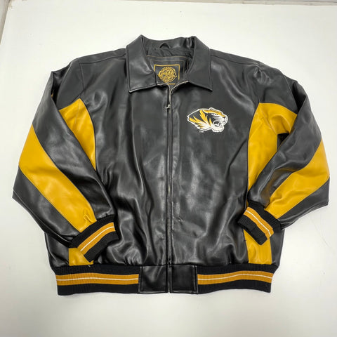 G-III Black Gold Vintage Y2K Mizzou Tigers Faux Leather Bomber Jacket Mens XXL