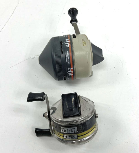 Vintage Zebco 33 & 404 Spincast Fishing Reels Lot of 2 Silver & Black