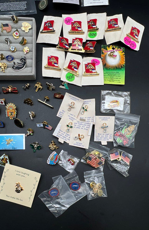 Mixed Lapel Pin Lot Vintage to Modern Military Angel Sports Marvel 1.25 lbs