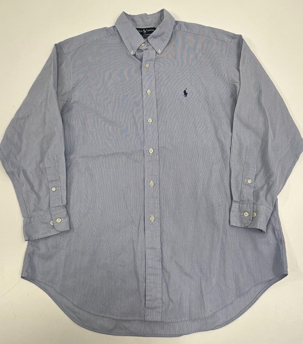 Ralph Lauren Mens Button Up Dress Shirt Lot 2 Mixed Sizes Plaid Pinstripe Cotton