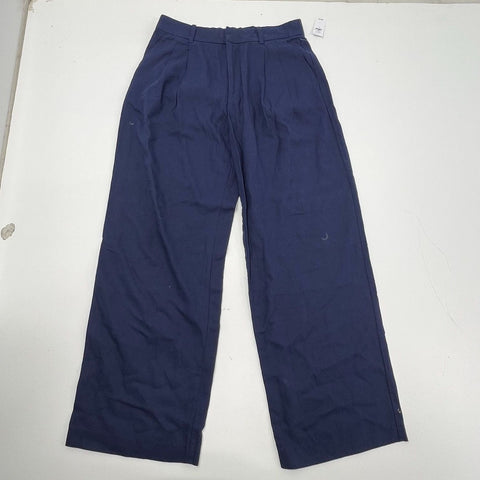 Gap NWT Navy Blue 365 High Rise Linen-Blend Wide-Leg Trouser Pants Women's 8