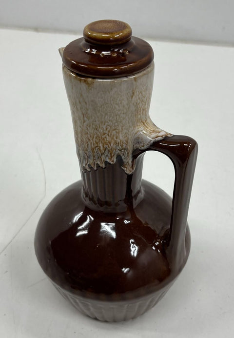 Vintage MCM Monmouth Pottery Syrup Pitcher & Bowl Set Drip Glaze Made in USA