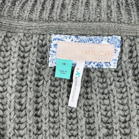 Pilcro Anthropologie Anais Olive Green Chunky Ribbed Knit Zip Cardigan Women's