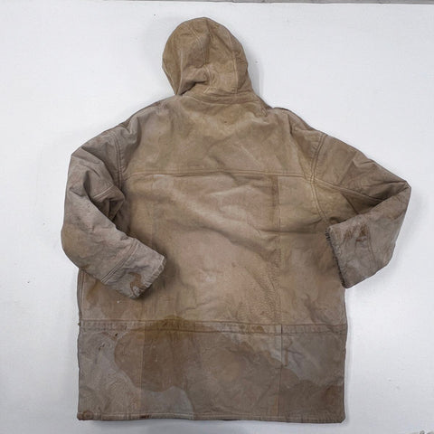 Vintage 90s Comint Hooded Suede Leather Faux Fur Lined Coat Sz 1X