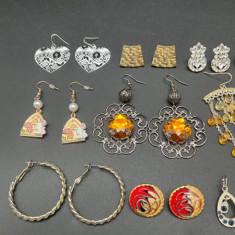 Vintage and Modern Earring Lot of 24 Pairs Dangle Hoop Stud Beaded Novelty