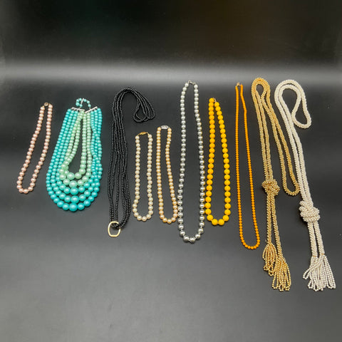 Vintage Costume Jewelry Lot of 10 Necklaces Faux Pearl Tassel Beaded Assortment
