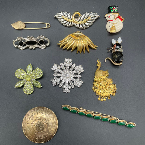 Vintage Costume Jewelry Lot 11 Brooches Coro AJC Gerry's Rhinestone Enamel