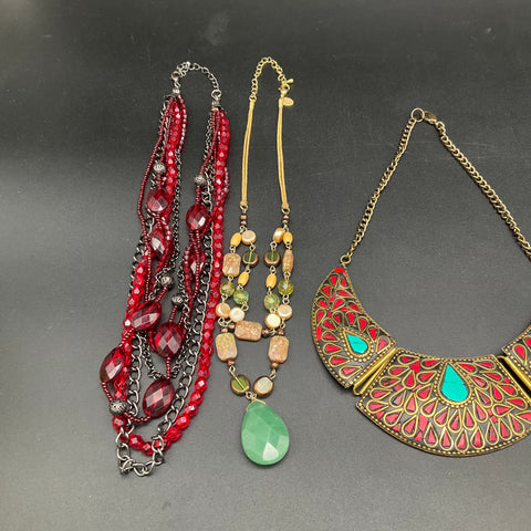 Vintage to Modern Costume Jewelry Lot 0.88 lbs Beaded Shell Stone Necklaces