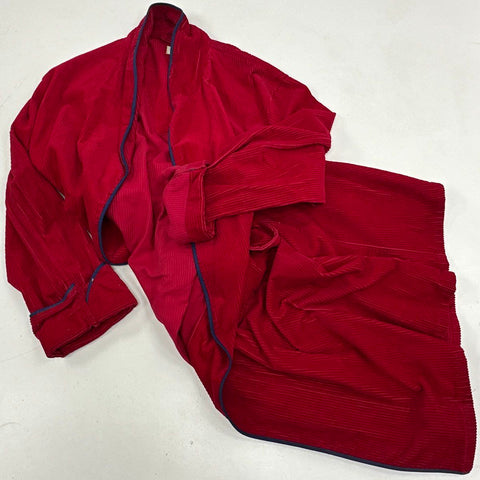 Vintage 80s Adg Men's Red Corduroy Robe Navy Trim Made in Japan Sz L