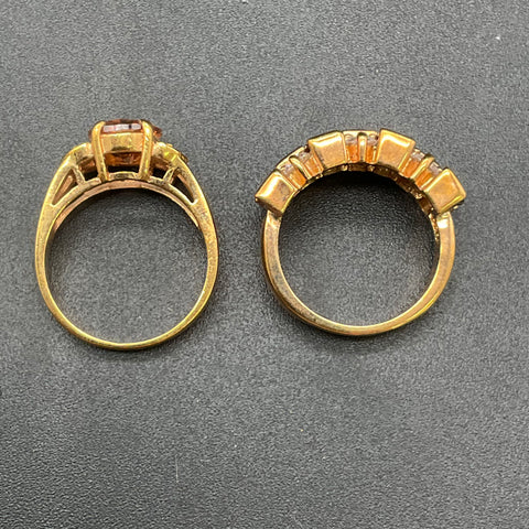 Gold Tone Faux Gemstone Costume Jewelry Lot 2 Cocktail Rings Size 7