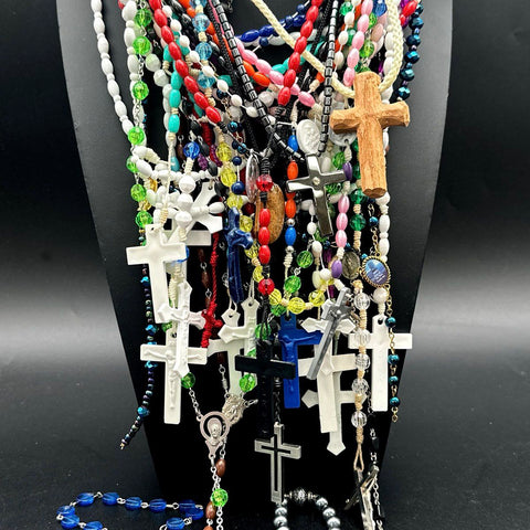 Vintage to Modern Catholic Rosary & Crucifix Jewelry Lot Mixed Religious 30+