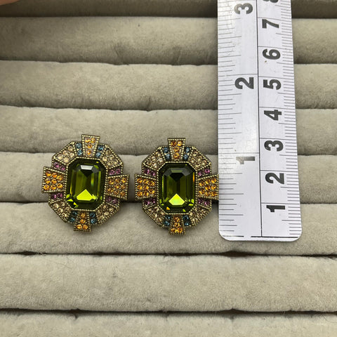 Heidi Daus Multi-Color Crystal Art Deco Geometric Omega Back Earrings