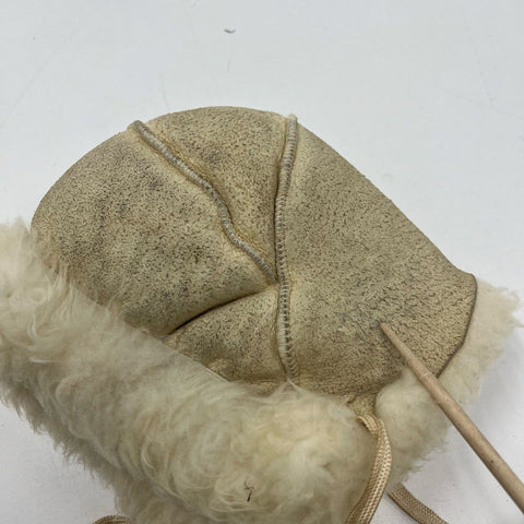 Vintage Tan Suede Sheepskin Shearling Lined Trapper Bonnet Hat