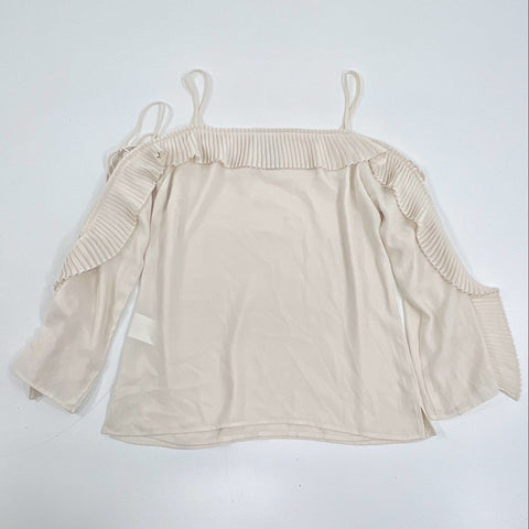 Frank Lyman Women's Top Blouse White Cold Shoulder Pleated Ruffle Sz 2