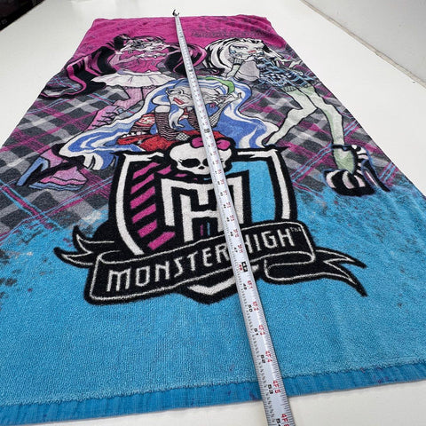 Monster High Girls Beach Towel Pink Blue Draculaura Frankie Abbey Plaid 28x56