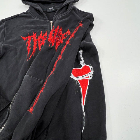 The Used Men's Black Full Zip Hoodie Tour 2024 Graphic Barbed Wire Metal Sz XL