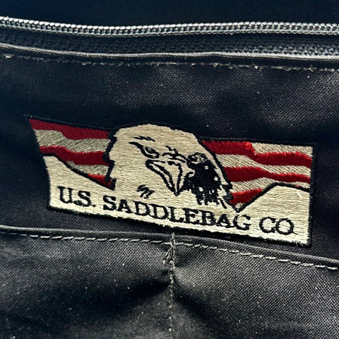 U.S. Saddlebag Co. Single Leather Motorcycle Saddle Bag Black Flame Design