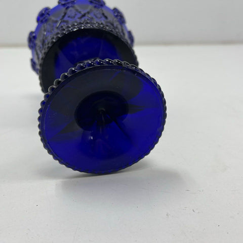Vintage EAPG Crown Pattern Compote Cobalt Blue Pedestal Candy Dish 7.5"