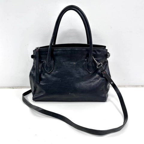Massimo Palomba Black Leather Satchel Tote Bag Made in Italy Removable Strap