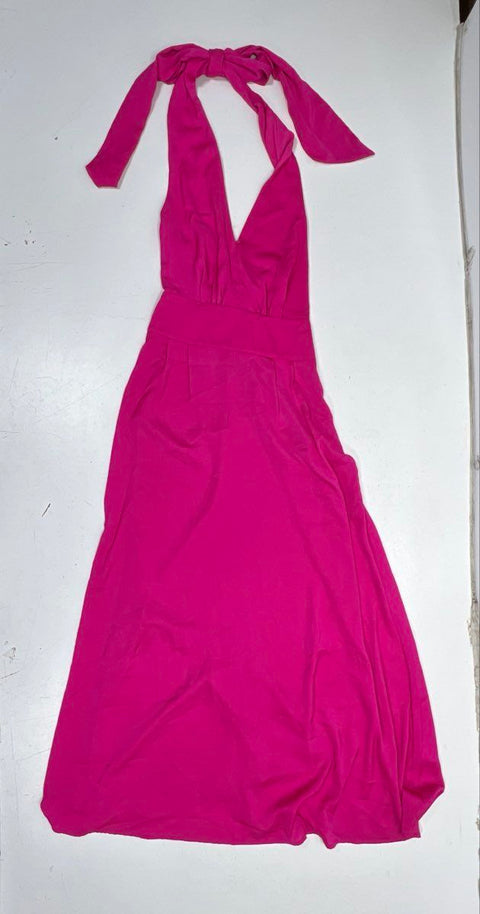 Banana Republic Women's Pink Halter Maxi Dress V-Neck Tie Neck Pleated Sz 4 NWT