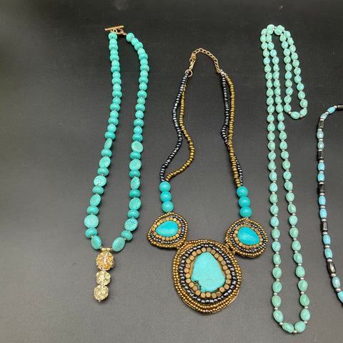 Faux Turquoise Boho Beaded Necklaces Lot of 6 Statement Western Style