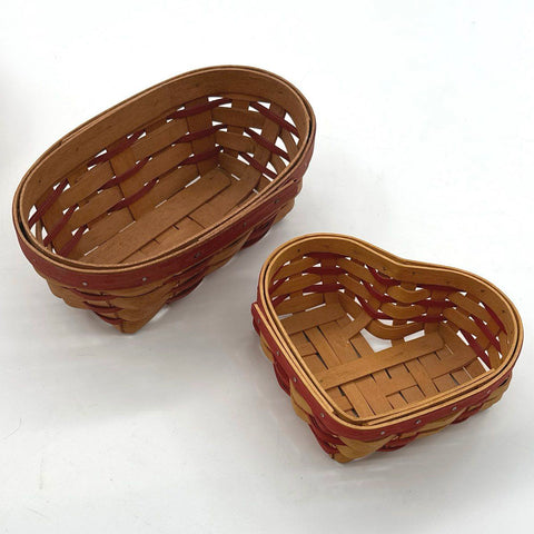 Longaberger Basket Lot 4 Pieces Heart Oval Round Octagonal With Lids & Liners