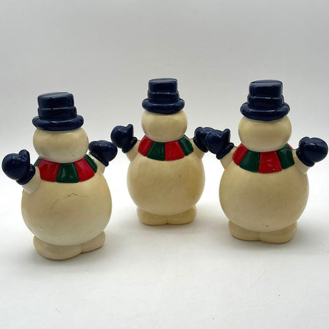 Vintage Snowman Figurine Lot Hard Plastic Christmas Holiday Decor 6 Inch 3 Pcs