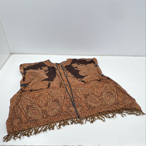 Vintage 90s Dilemma Paisley Knit Fringe Poncho Wrap Snap Tab Sleeves Sz OS